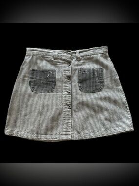 vintage forewarned 90s striped light cotton denim cargo skirt / sz 14